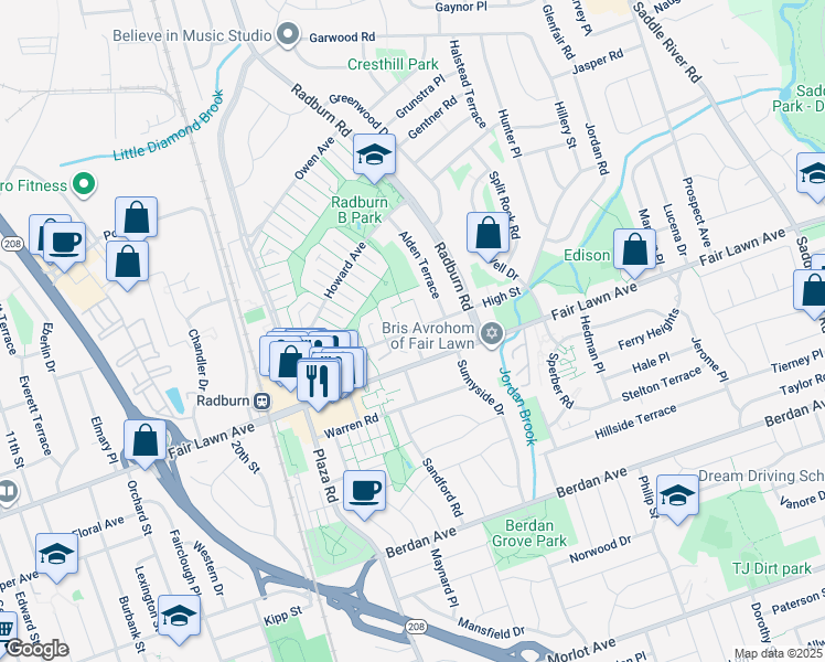 map of restaurants, bars, coffee shops, grocery stores, and more near 28-05 Fair Lawn Avenue in Fair Lawn