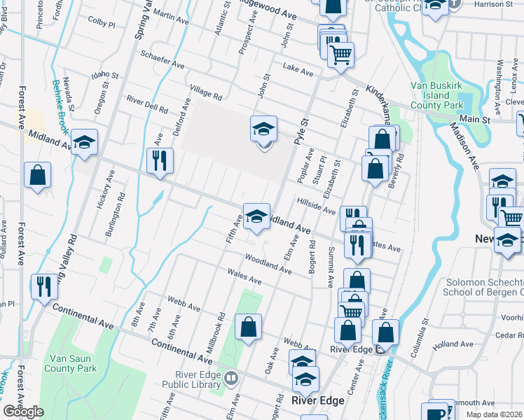 map of restaurants, bars, coffee shops, grocery stores, and more near 68 Kenwood Road in River Edge