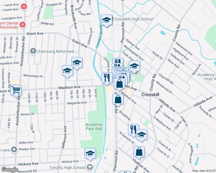 map of restaurants, bars, coffee shops, grocery stores, and more near 20 Madison Avenue in Cresskill