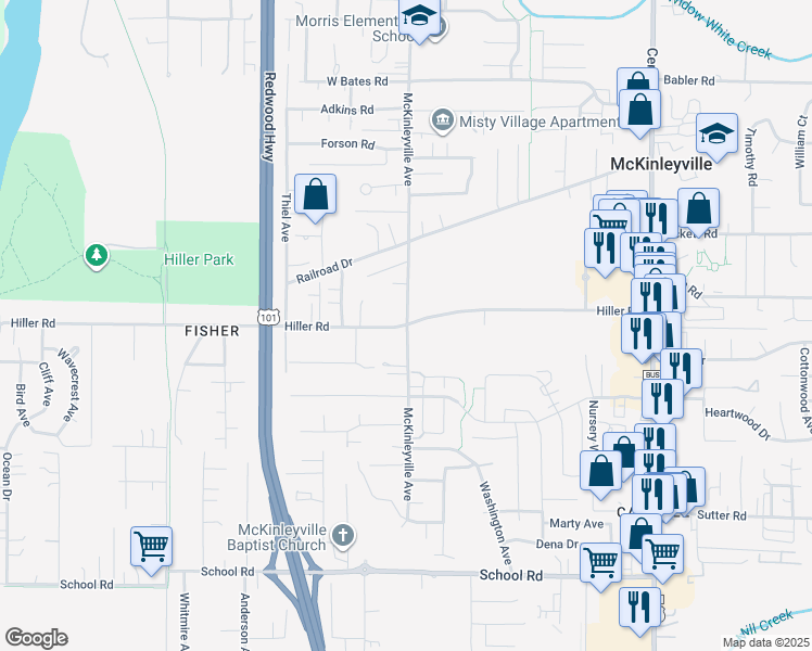 map of restaurants, bars, coffee shops, grocery stores, and more near 1951 McKinleyville Avenue in McKinleyville