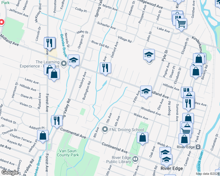 map of restaurants, bars, coffee shops, grocery stores, and more near 400 Chestnut Street in Paramus