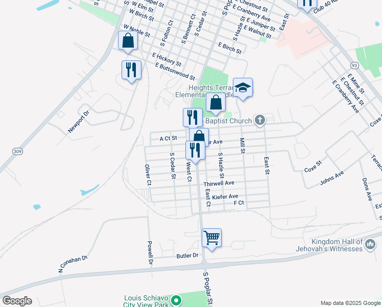 map of restaurants, bars, coffee shops, grocery stores, and more near 216 Carleton Avenue in Hazleton
