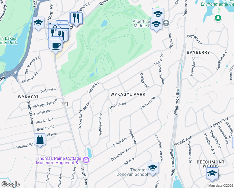 map of restaurants, bars, coffee shops, grocery stores, and more near 177 Trenor Drive in New Rochelle