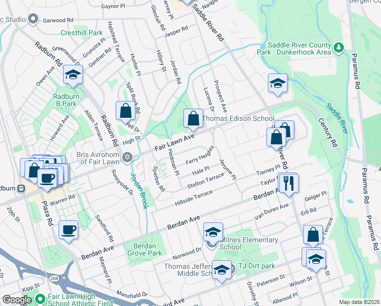 map of restaurants, bars, coffee shops, grocery stores, and more near 36-20 Fair Lawn Avenue in Fair Lawn