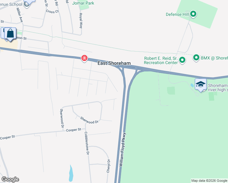 map of restaurants, bars, coffee shops, grocery stores, and more near 47 Fox Lane in Shoreham