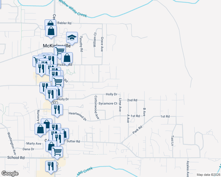 map of restaurants, bars, coffee shops, grocery stores, and more near 1940 Gwin Road in McKinleyville