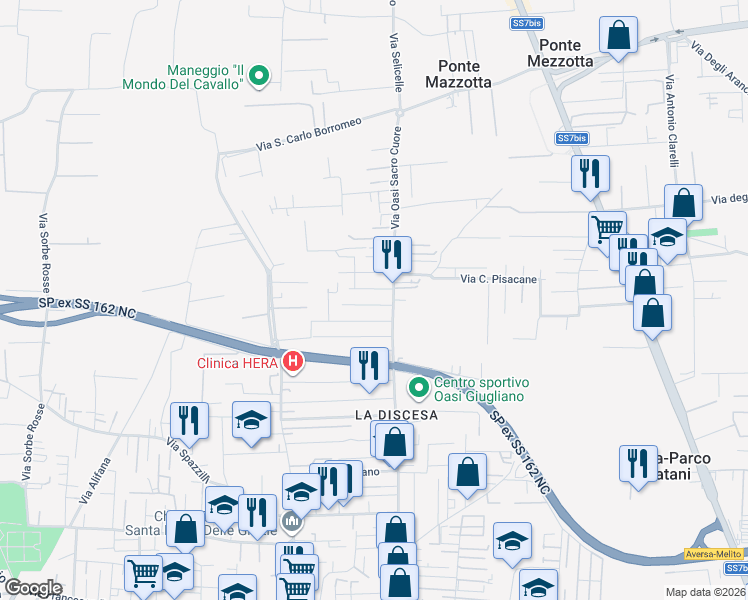 map of restaurants, bars, coffee shops, grocery stores, and more near 116 Via Oasi Sacro Cuore in Giugliano In Campania