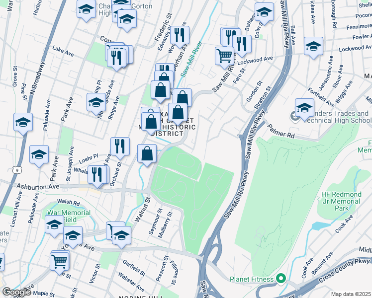 map of restaurants, bars, coffee shops, grocery stores, and more near 137 New York 9A in Yonkers