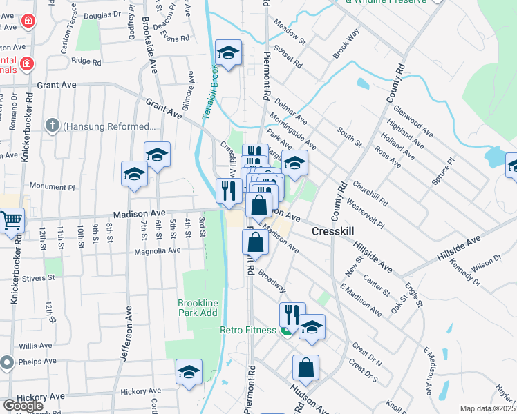 map of restaurants, bars, coffee shops, grocery stores, and more near 156 Piermont Road in Cresskill