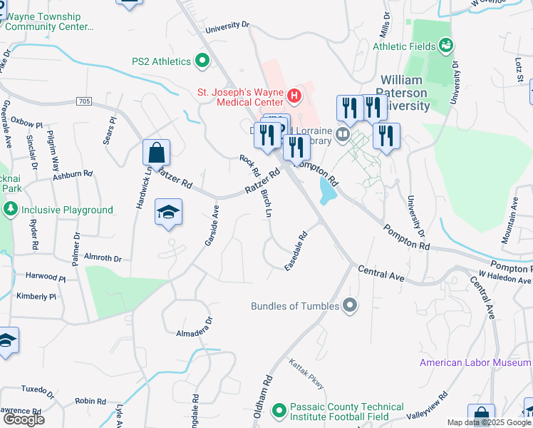 map of restaurants, bars, coffee shops, grocery stores, and more near 2 Coniston Court in Wayne