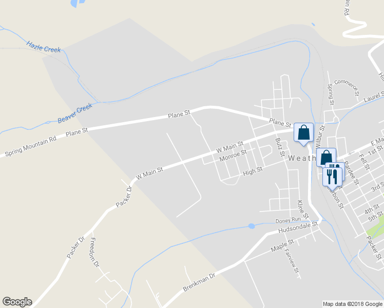 map of restaurants, bars, coffee shops, grocery stores, and more near 643 W Main St in Weatherly