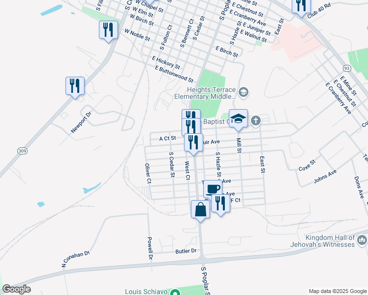 map of restaurants, bars, coffee shops, grocery stores, and more near 232 Muir Avenue in Hazleton