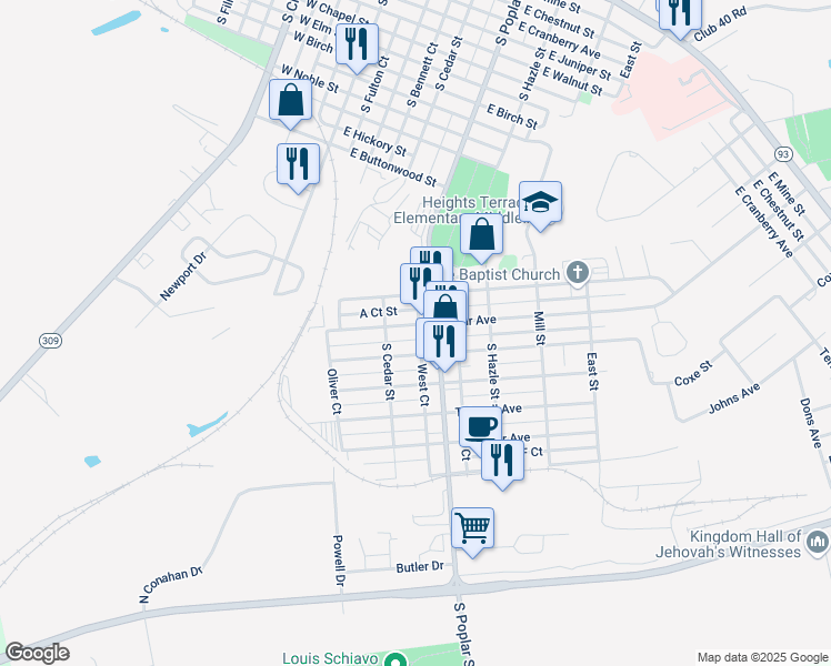 map of restaurants, bars, coffee shops, grocery stores, and more near 232 Muir Avenue in Hazleton
