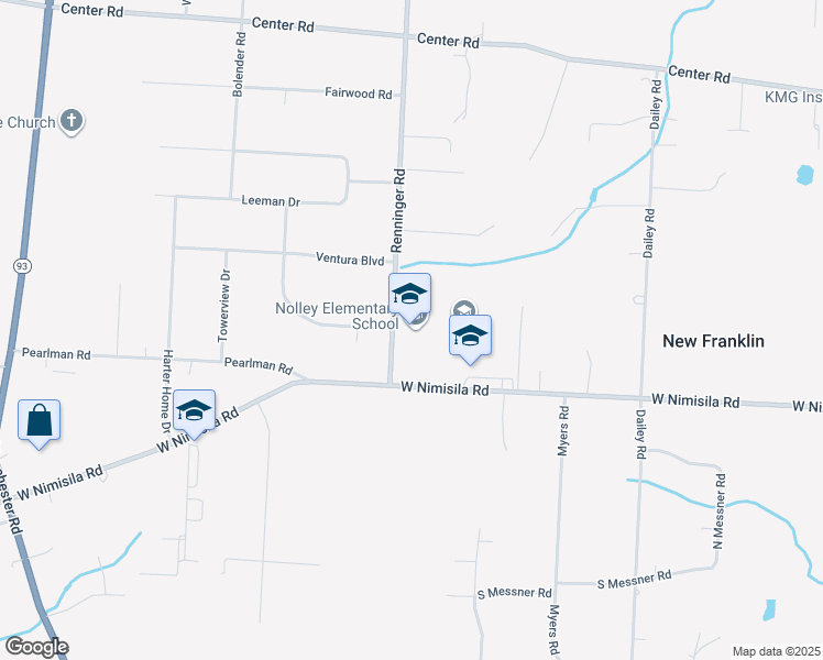 map of restaurants, bars, coffee shops, grocery stores, and more near 6285 Renninger Road in New Franklin
