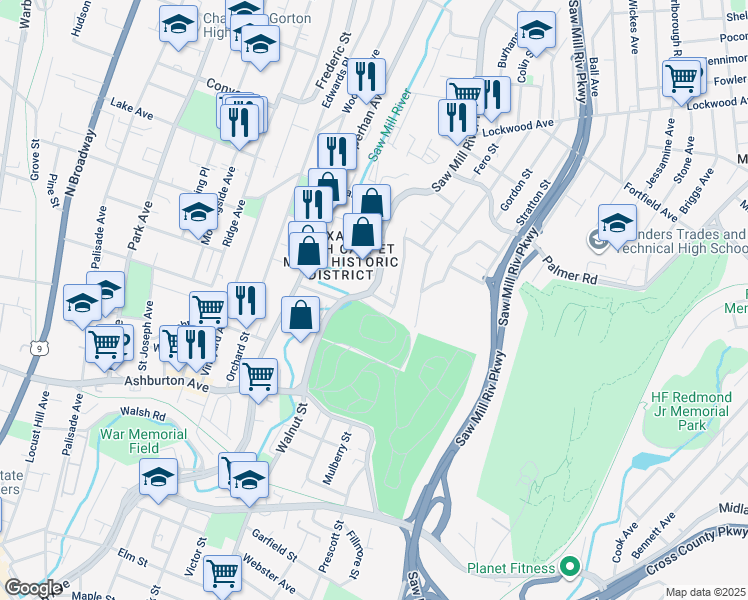 map of restaurants, bars, coffee shops, grocery stores, and more near 137 New York 9A in Yonkers