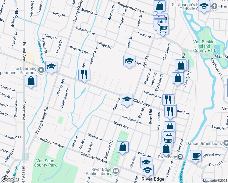 map of restaurants, bars, coffee shops, grocery stores, and more near 919 Magnolia Avenue in River Edge