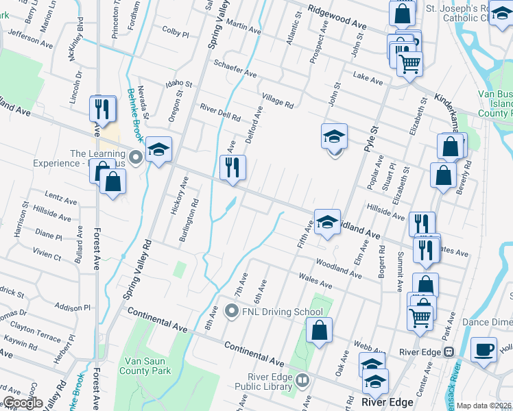 map of restaurants, bars, coffee shops, grocery stores, and more near 368 East Midland Avenue in Paramus