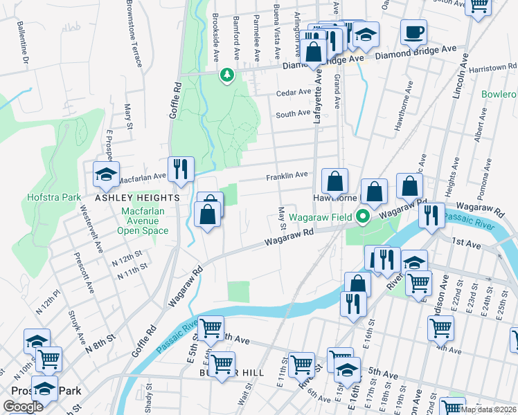 map of restaurants, bars, coffee shops, grocery stores, and more near 146 Elberon Avenue in Hawthorne