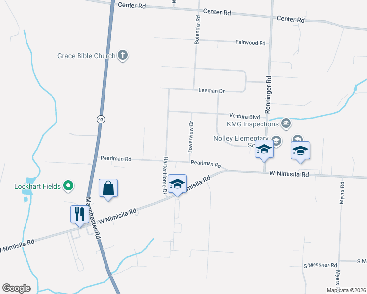 map of restaurants, bars, coffee shops, grocery stores, and more near 5728 Towerview Drive in Akron