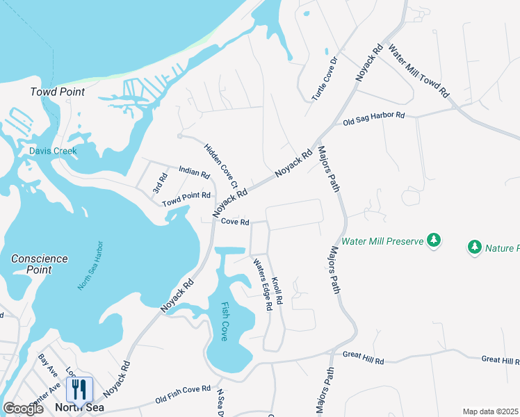 map of restaurants, bars, coffee shops, grocery stores, and more near 7 Cove Road North in Southampton