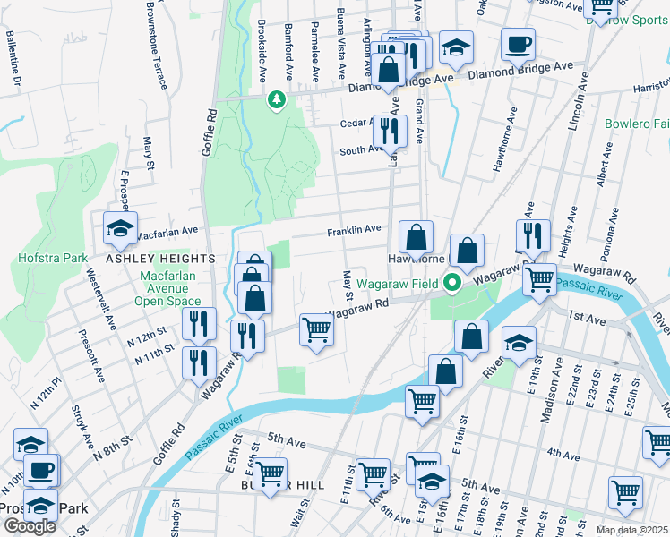 map of restaurants, bars, coffee shops, grocery stores, and more near 146 Elberon Avenue in Hawthorne