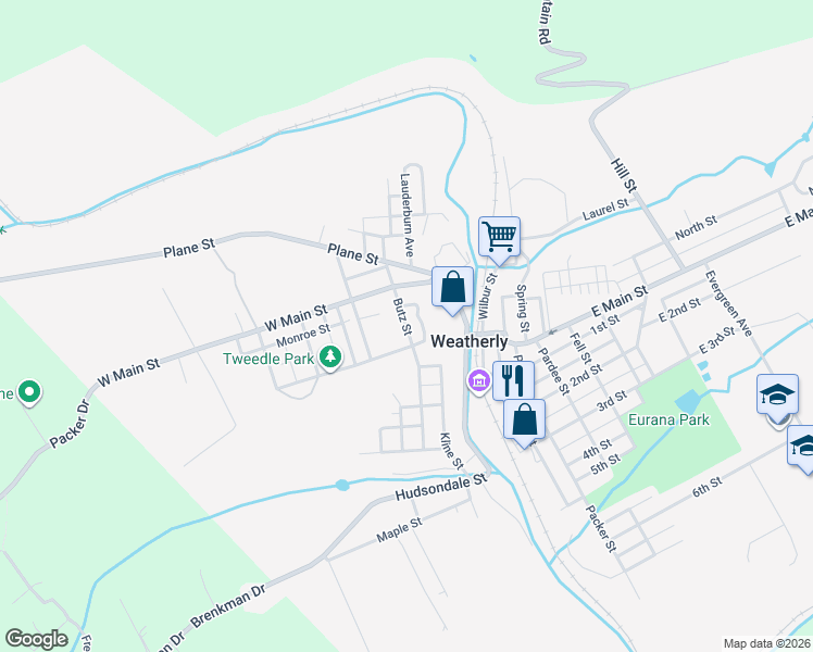 map of restaurants, bars, coffee shops, grocery stores, and more near 26 Butz St in Weatherly