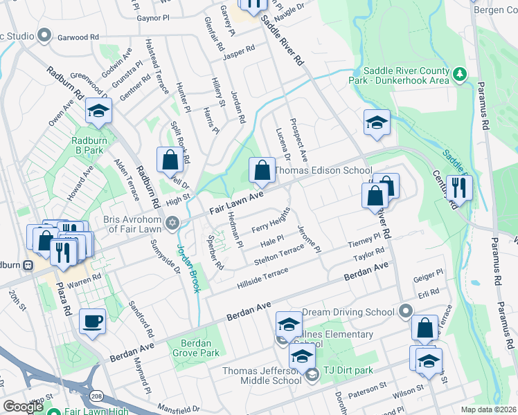 map of restaurants, bars, coffee shops, grocery stores, and more near 36-23 Garden View Terrace in Fair Lawn