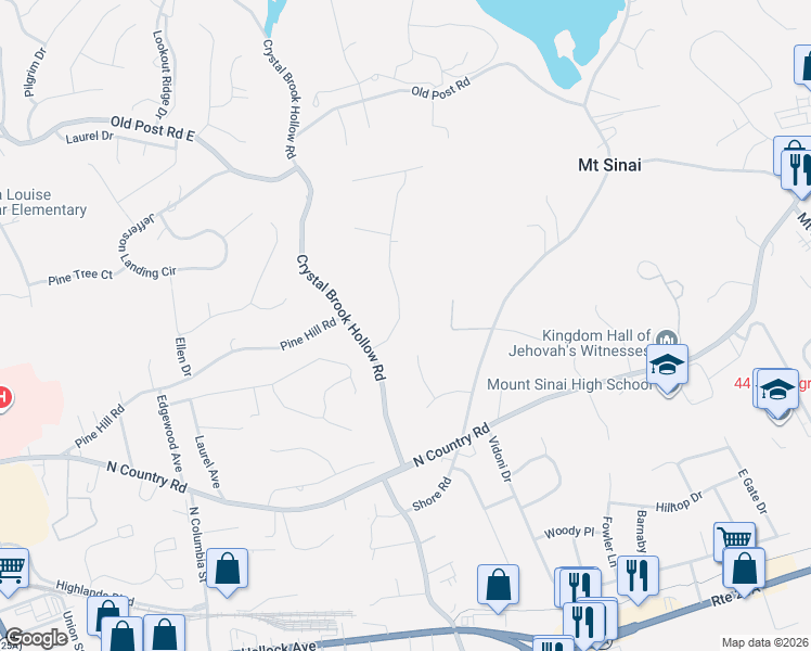 map of restaurants, bars, coffee shops, grocery stores, and more near 6 Frost Valley Road in Mount Sinai