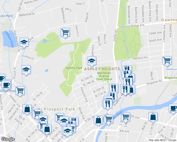 map of restaurants, bars, coffee shops, grocery stores, and more near 160 Mohawk Avenue in Hawthorne