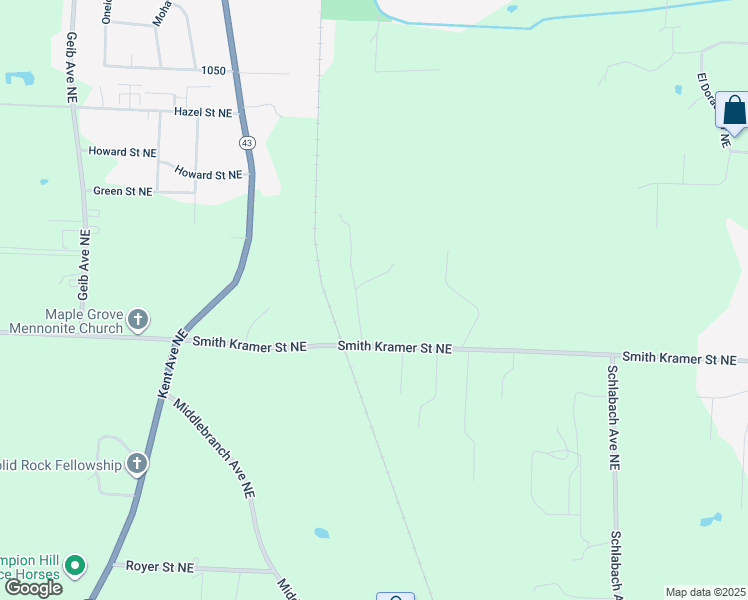 map of restaurants, bars, coffee shops, grocery stores, and more near 2635 Smith Kramer Street Northeast in Hartville