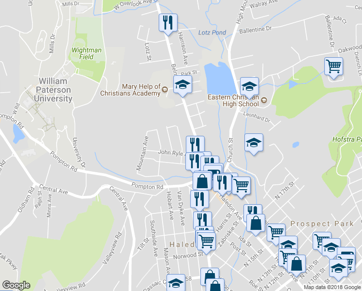 map of restaurants, bars, coffee shops, grocery stores, and more near 37 Sherwood Road in Haledon