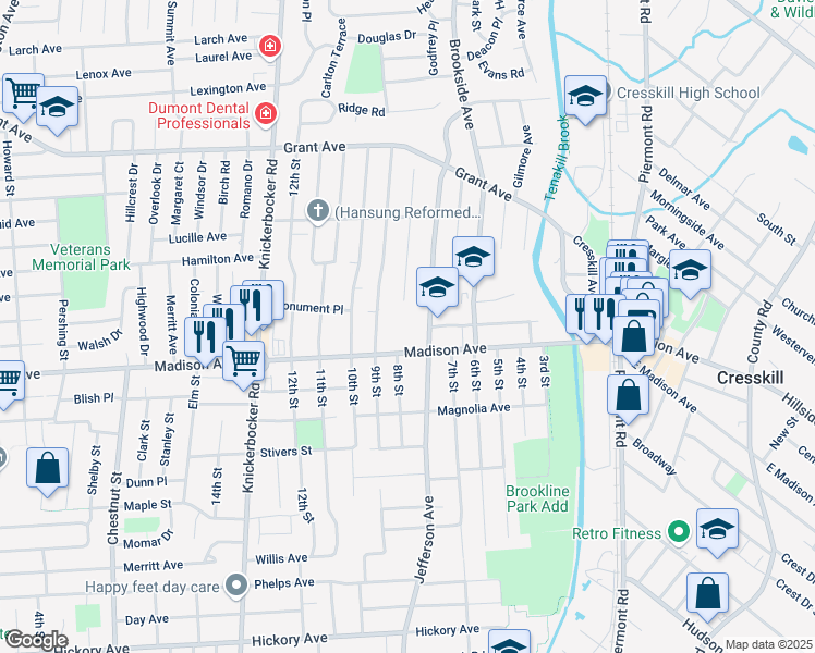 map of restaurants, bars, coffee shops, grocery stores, and more near 30 Roosevelt Street in Cresskill