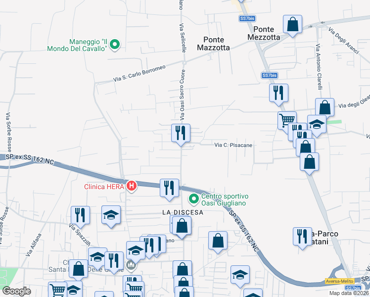 map of restaurants, bars, coffee shops, grocery stores, and more near 116 Via Oasi Sacro Cuore in Giugliano in Campania
