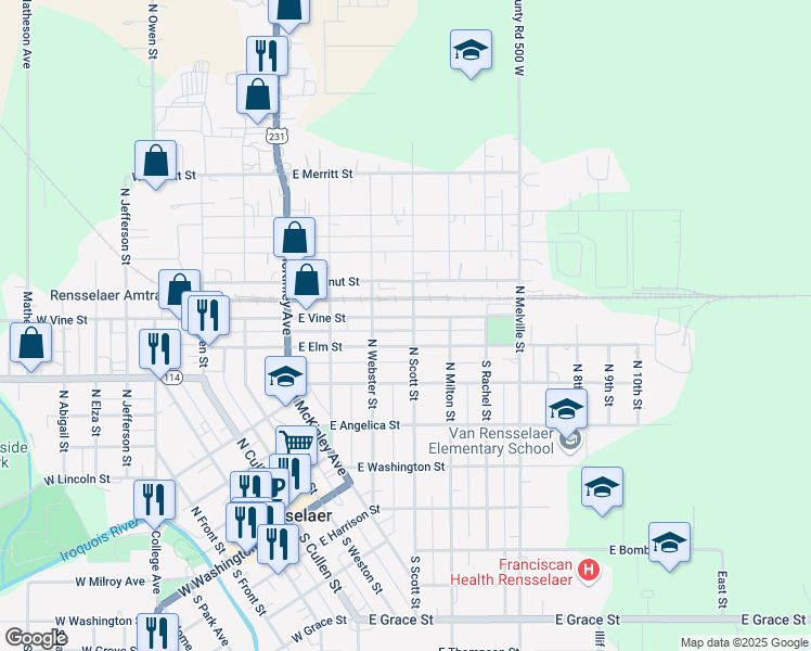 map of restaurants, bars, coffee shops, grocery stores, and more near 515 East Vine Street in Rensselaer