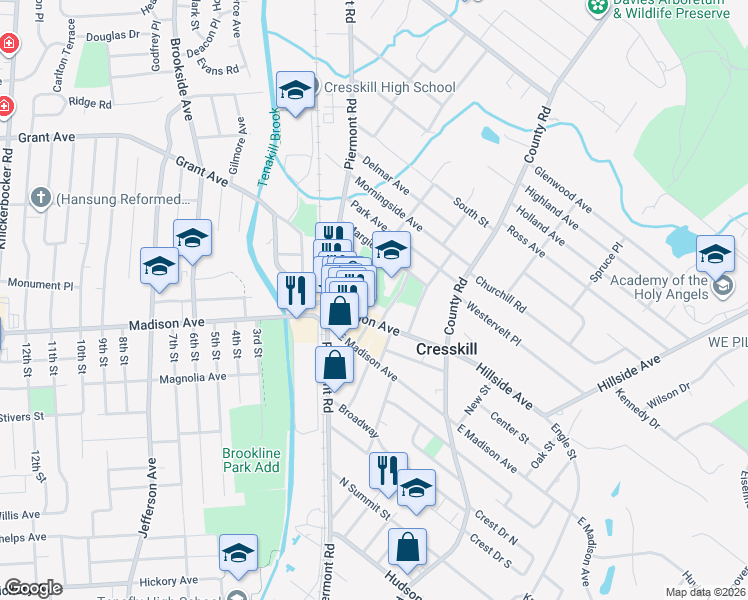 map of restaurants, bars, coffee shops, grocery stores, and more near 41 Allen Street in Cresskill
