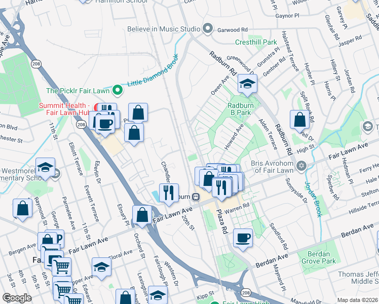 map of restaurants, bars, coffee shops, grocery stores, and more near 8 Hirschklau Lane in Fair Lawn