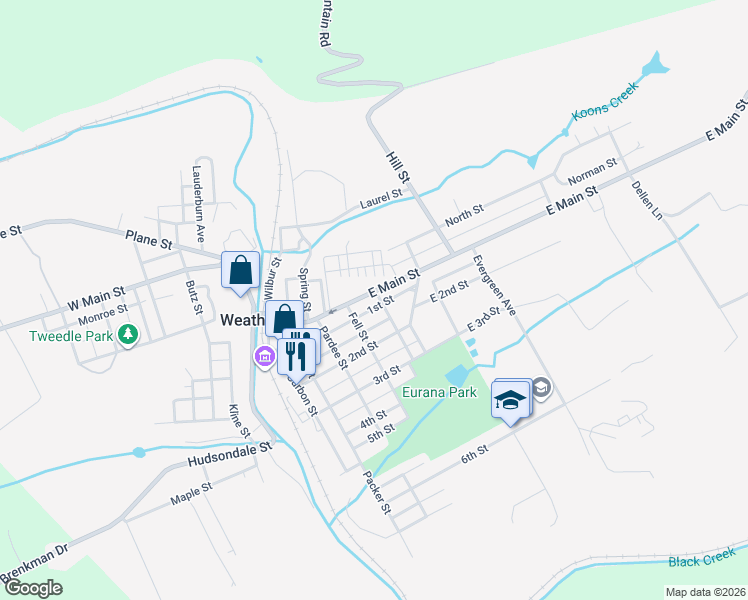 map of restaurants, bars, coffee shops, grocery stores, and more near 434 East Main Street in Weatherly