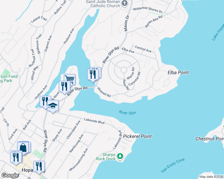 map of restaurants, bars, coffee shops, grocery stores, and more near 53 Ithanell Road in Hopatcong