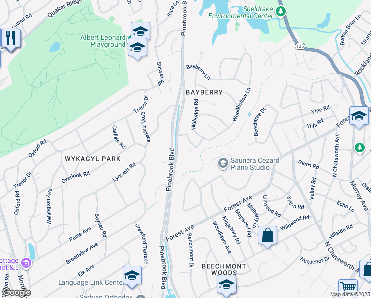 map of restaurants, bars, coffee shops, grocery stores, and more near 6 Crestwood Lane in New Rochelle