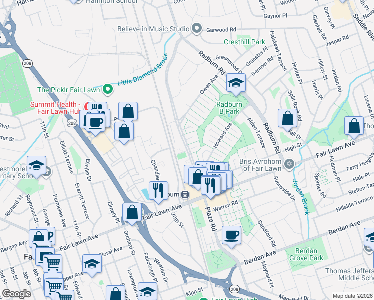map of restaurants, bars, coffee shops, grocery stores, and more near 4 Brighton Place in Fair Lawn