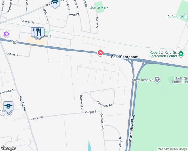 map of restaurants, bars, coffee shops, grocery stores, and more near 6 Cricket Pass in Shoreham