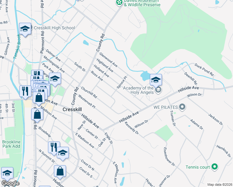 map of restaurants, bars, coffee shops, grocery stores, and more near 49 Ross Avenue in Demarest