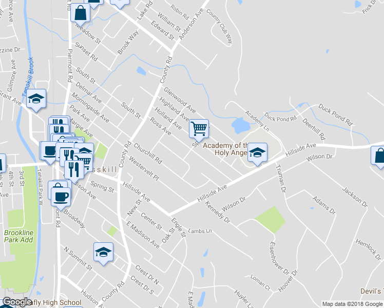 map of restaurants, bars, coffee shops, grocery stores, and more near 49 Ross Avenue in Demarest