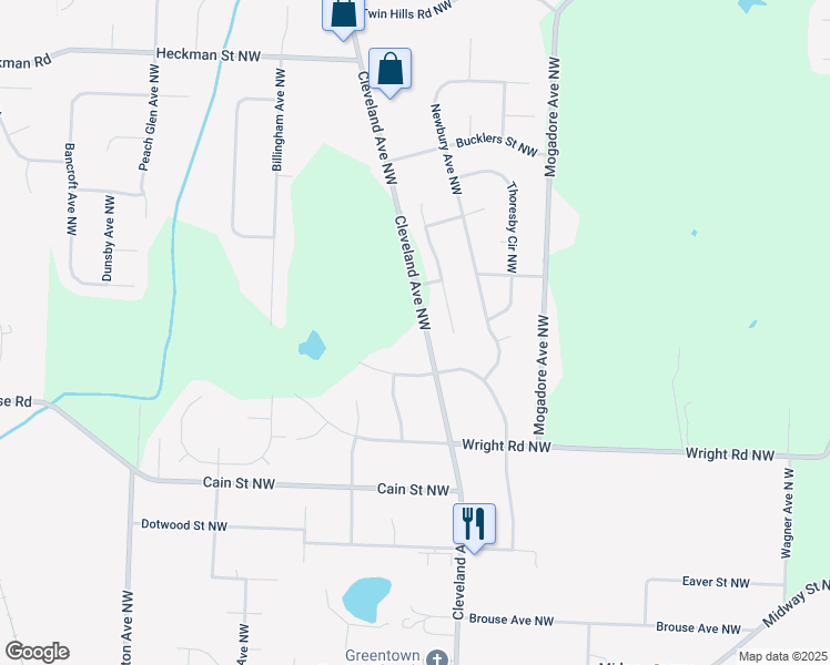map of restaurants, bars, coffee shops, grocery stores, and more near 10825 Cleveland Avenue Northwest in Uniontown