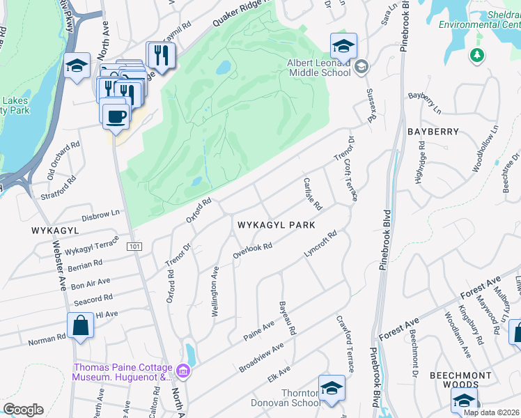 map of restaurants, bars, coffee shops, grocery stores, and more near 177 Trenor Drive in New Rochelle