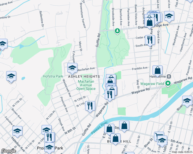map of restaurants, bars, coffee shops, grocery stores, and more near 248 Goffle Road in Hawthorne