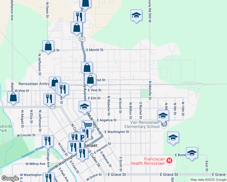 map of restaurants, bars, coffee shops, grocery stores, and more near 515 East Vine Street in Rensselaer