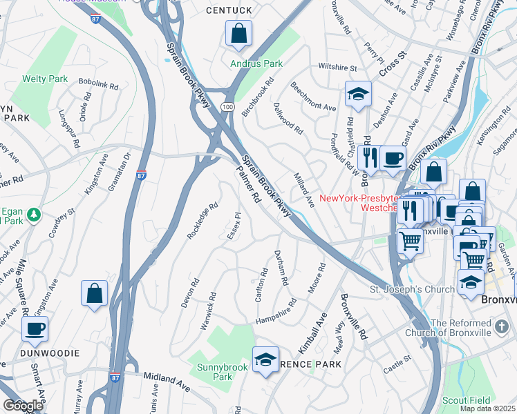 map of restaurants, bars, coffee shops, grocery stores, and more near 37 Rockledge Road in Yonkers