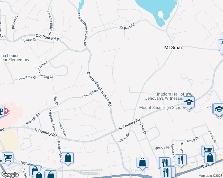 map of restaurants, bars, coffee shops, grocery stores, and more near 3 Frost Valley Road in Mount Sinai