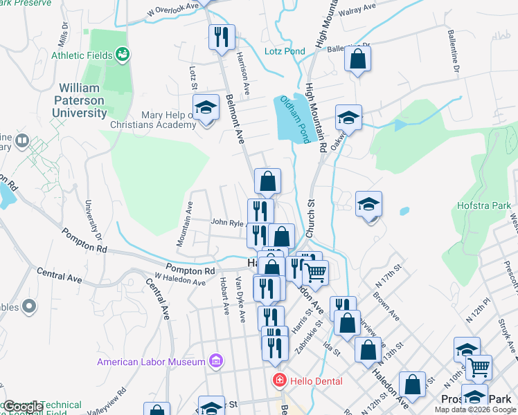 map of restaurants, bars, coffee shops, grocery stores, and more near 573 Belmont Avenue in Haledon